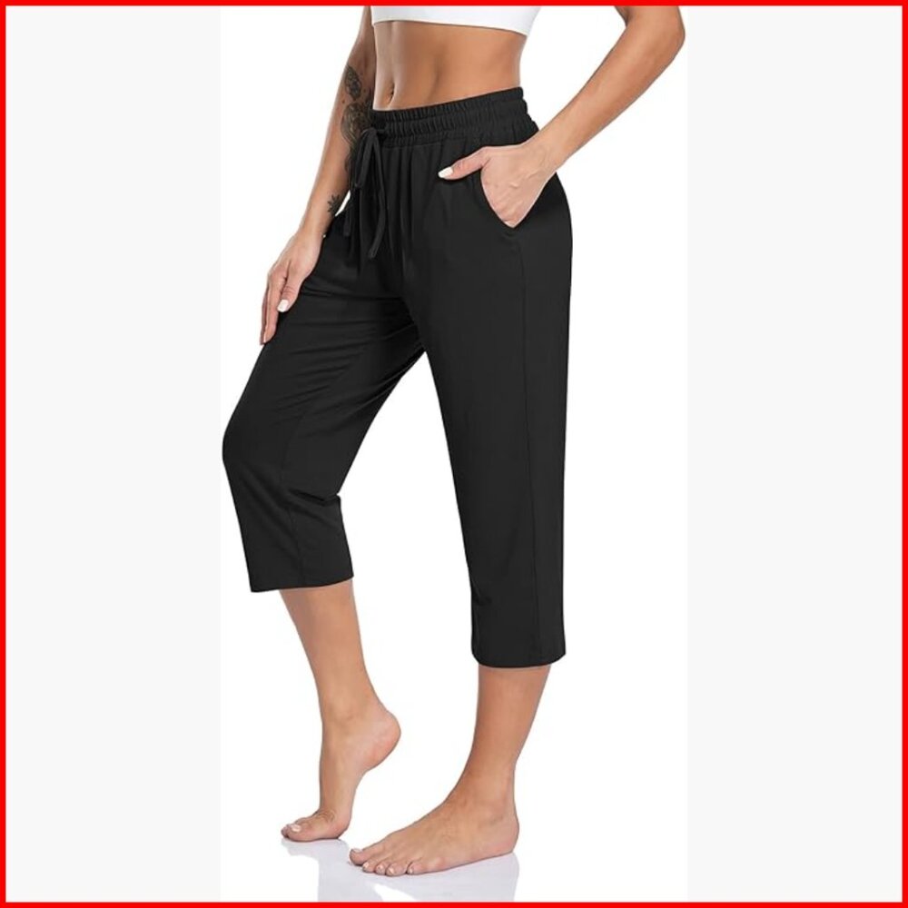 Women's Capri Yoga Pants Loose Fit Drawstring Workout Sweatpants with Pockets